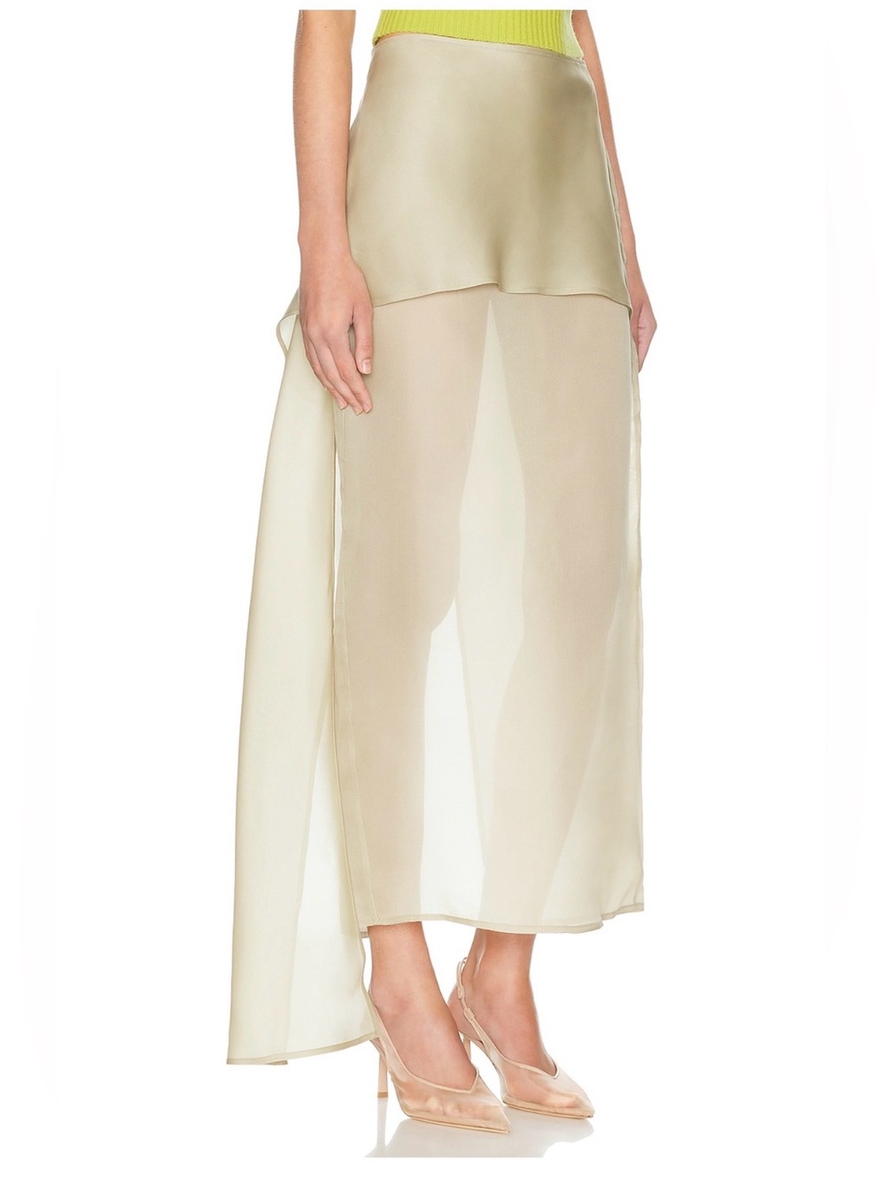 NWT HELSA The Silk Gazar Skirt With Drape in Stone - Picture 5 of 14
